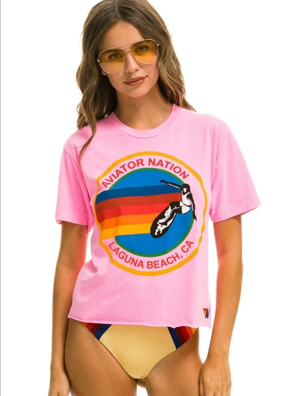 Aviator Nation Pink Laguna Beach Retro Surf Logo Tee